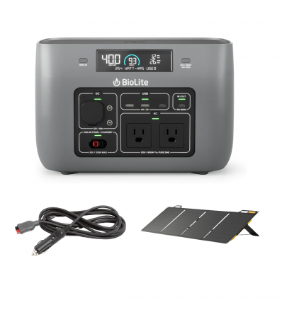 Комплект Зарядно устройство Biolite BaseCharge 600 + Соларен панел BioLite Solarpanel 100 + Кабел BioLite 12V Car Charging 10 FT